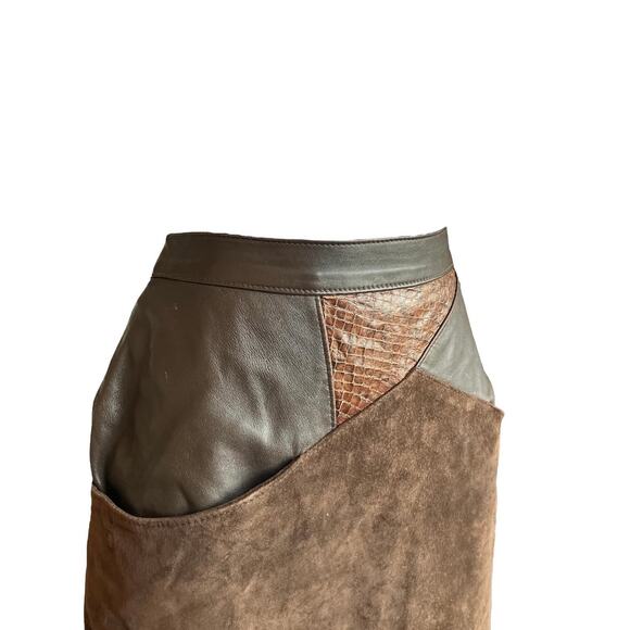 BROWN VTG LEATHER SNAKESKIN SKIRT - Picture 1 of 6